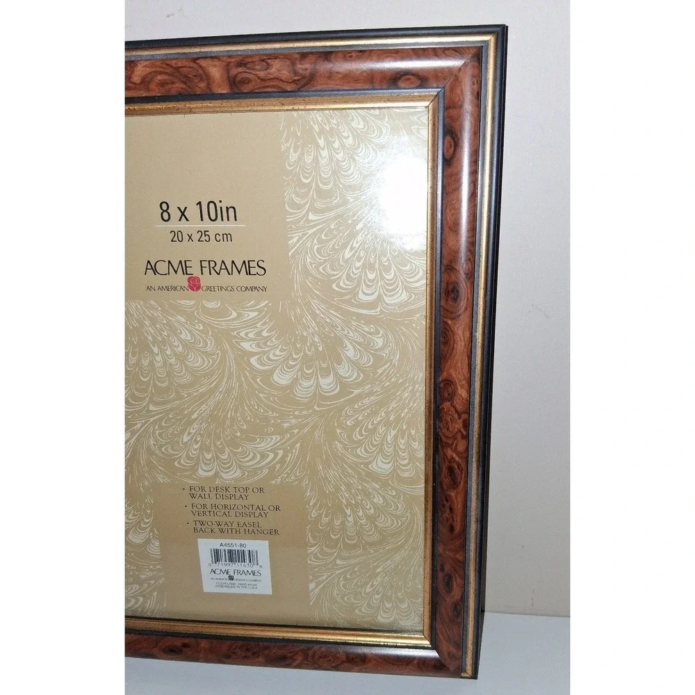 ACME 8x10 Picture Frame Burl Wood Look 12x10 Wall or Tabletop